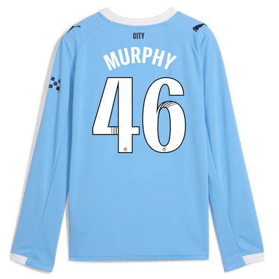 Kids' Manchester City Home Jersey 2025/26 Long Sleeve With MURPHY 46 Printing